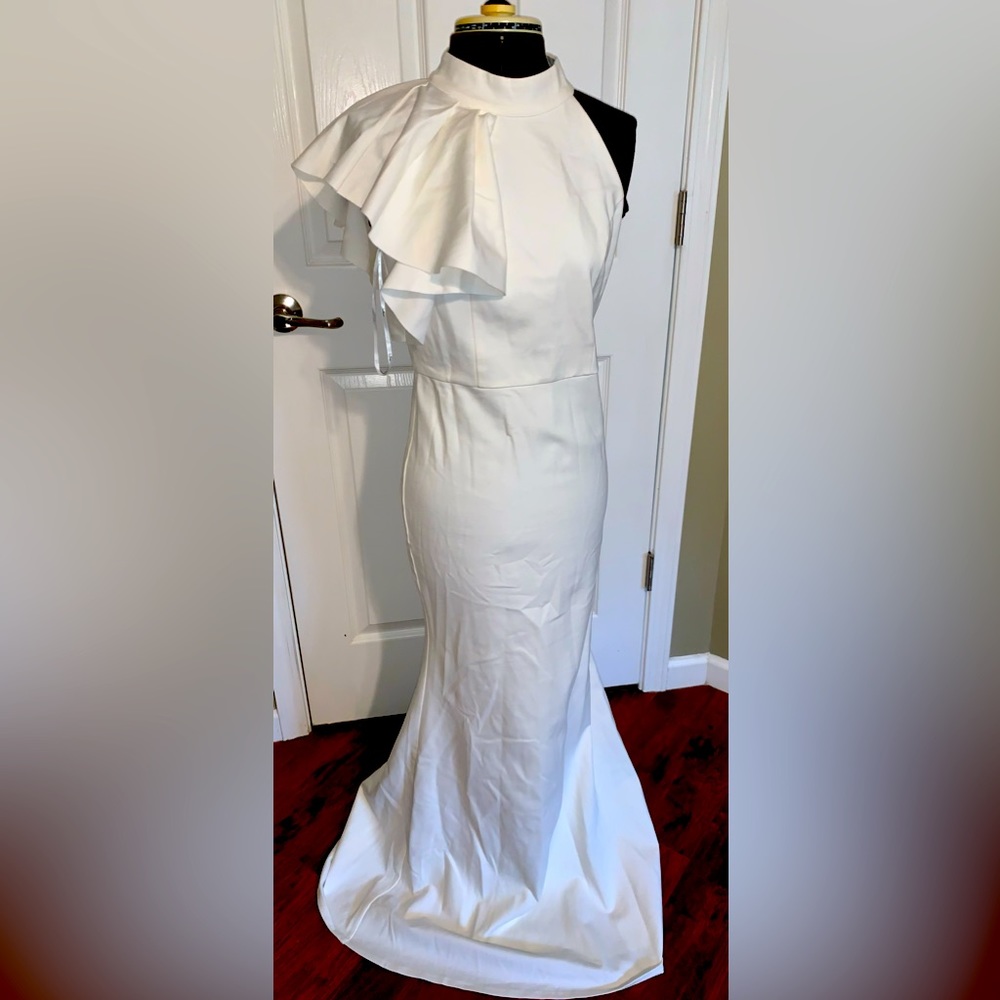 Lulus White Maxi Ruffle Wedding Party Dress Medium